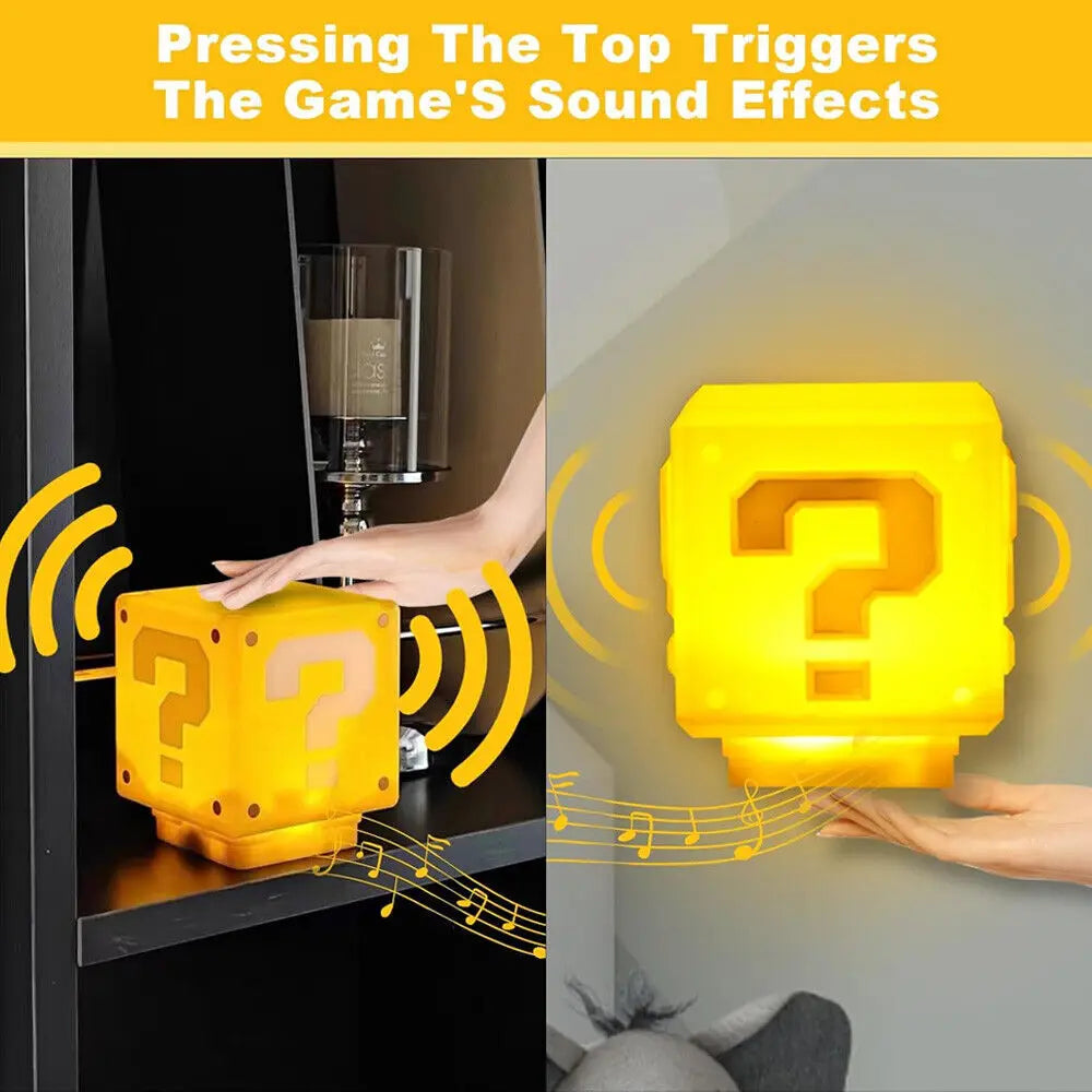 Super Mario Question Block LED Night Light with Sound USB Rechargeable Lamp