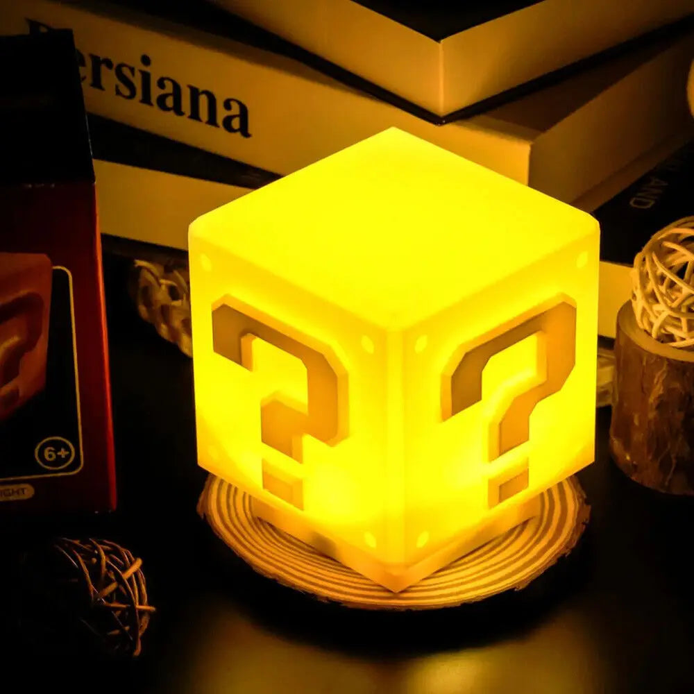 Super Mario Question Block LED Night Light with Sound USB Rechargeable Lamp
