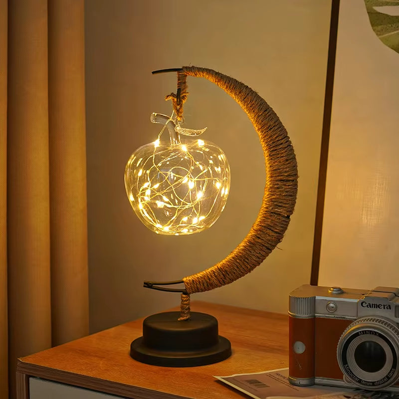 Enchanting LED Moon Lamp - Elegant Iron Art Table Lamp for Bedroom, Living Room, and Bar - Portable Battery-Powered Night Light