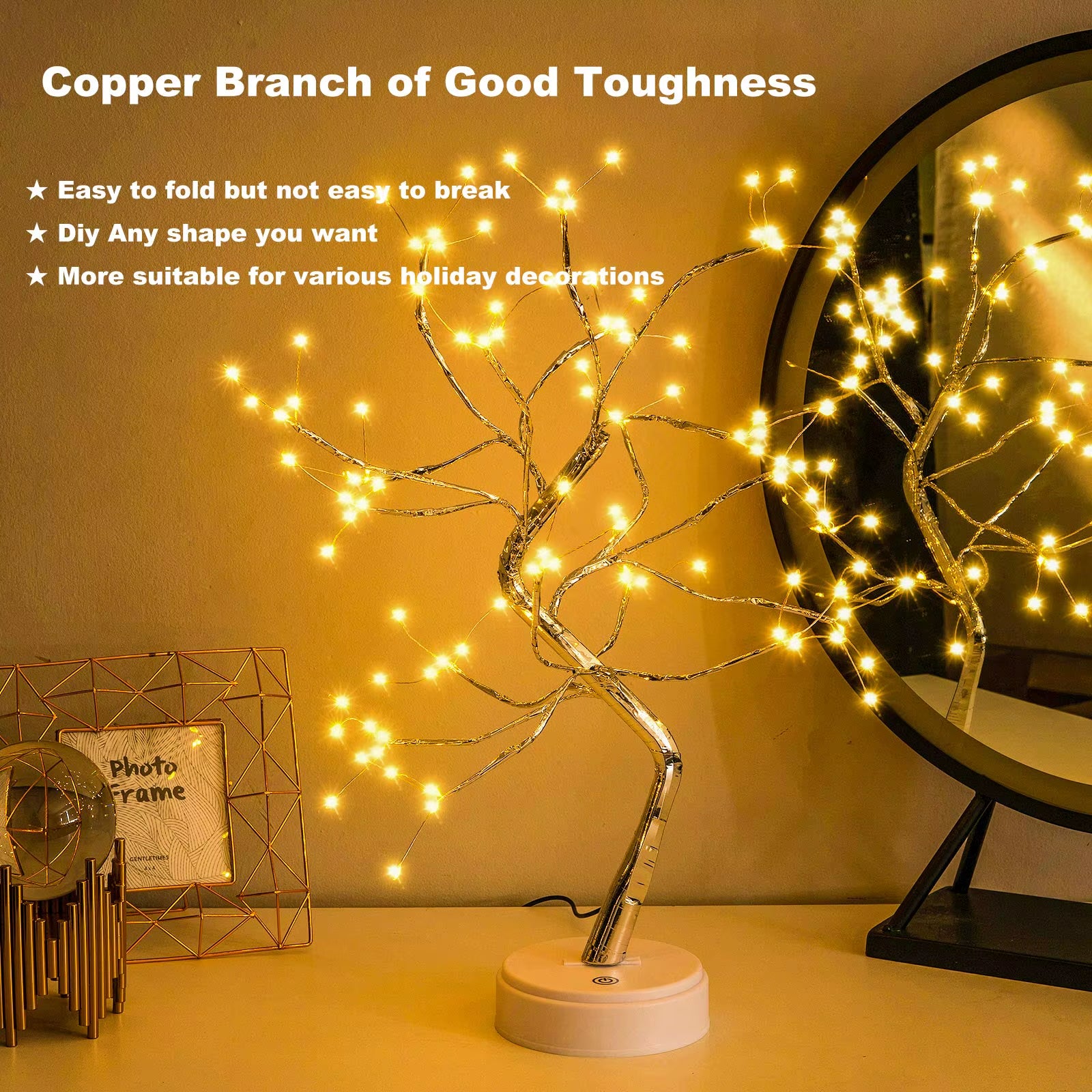 Enchanting 108LED Fairy Sparkly Tree Table Lamp with Remote Control - USB & Battery Powered DIY Bonsai Light for Bedroom and Desktop Decoration