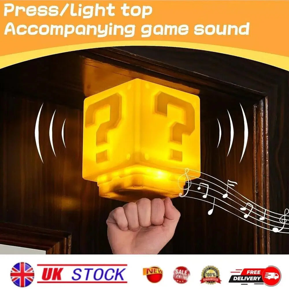 Super Mario Question Block LED Night Light with Sound USB Rechargeable Lamp