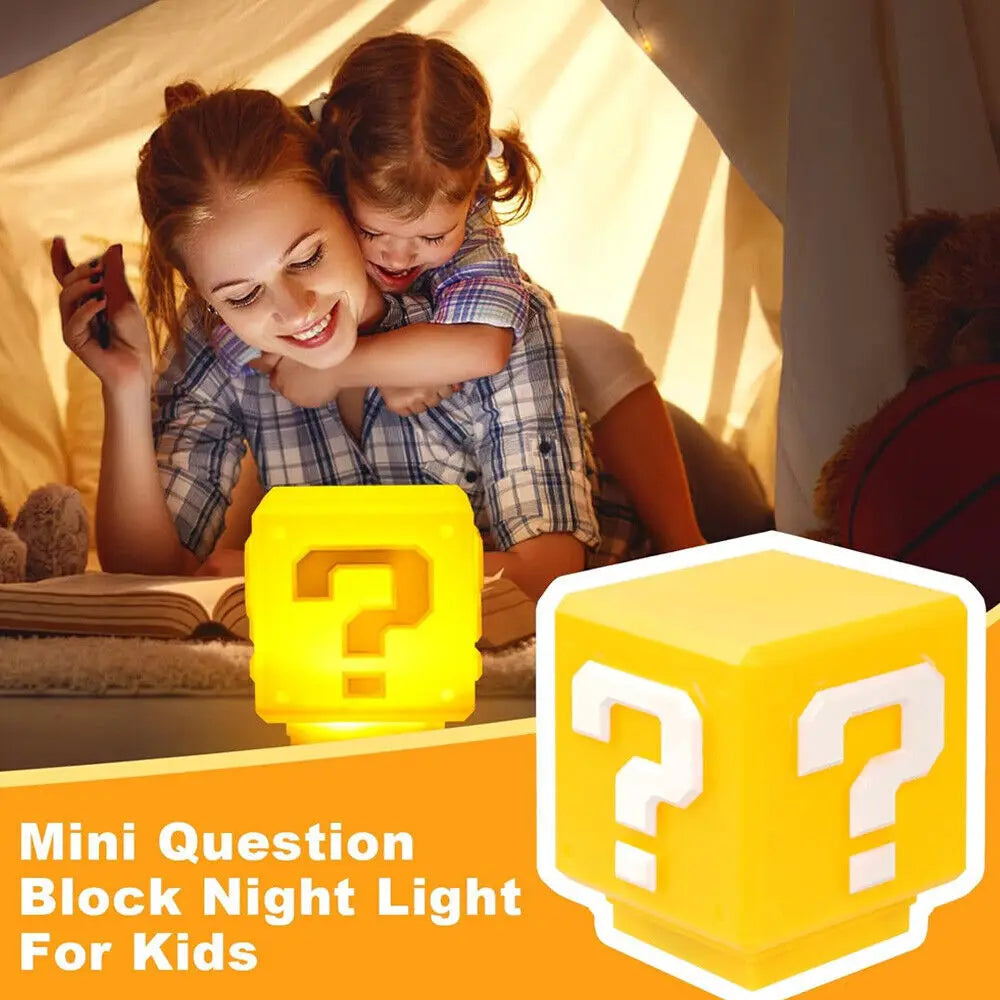Super Mario Question Block LED Night Light with Sound USB Rechargeable Lamp