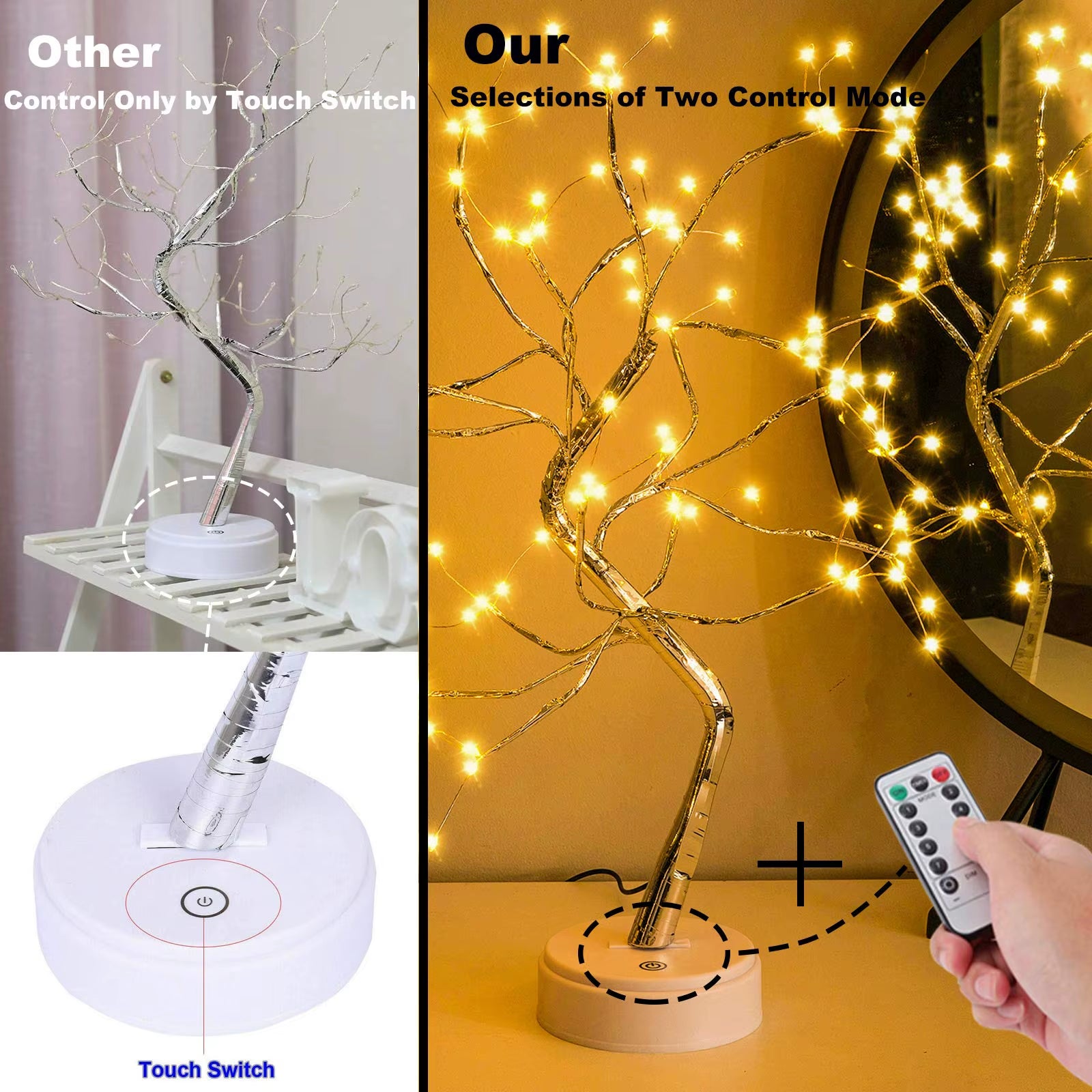 Enchanting 108LED Fairy Sparkly Tree Table Lamp with Remote Control - USB & Battery Powered DIY Bonsai Light for Bedroom and Desktop Decoration