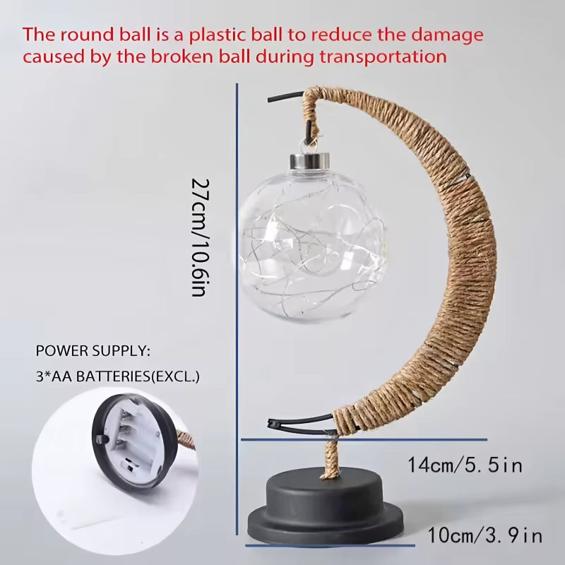 Enchanting LED Moon Lamp - Elegant Iron Art Table Lamp for Bedroom, Living Room, and Bar - Portable Battery-Powered Night Light