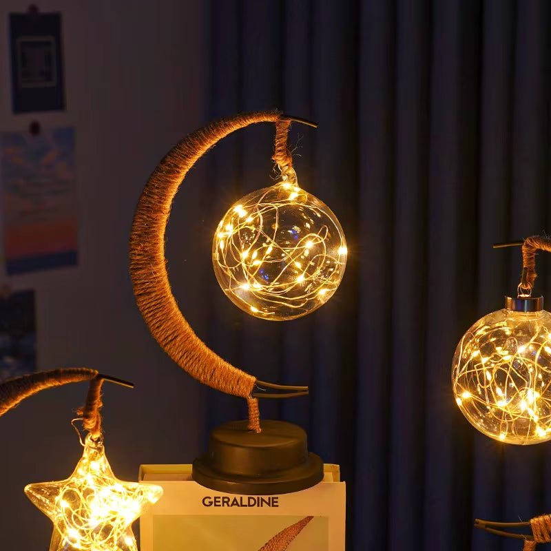 Enchanting LED Moon Lamp - Elegant Iron Art Table Lamp for Bedroom, Living Room, and Bar - Portable Battery-Powered Night Light