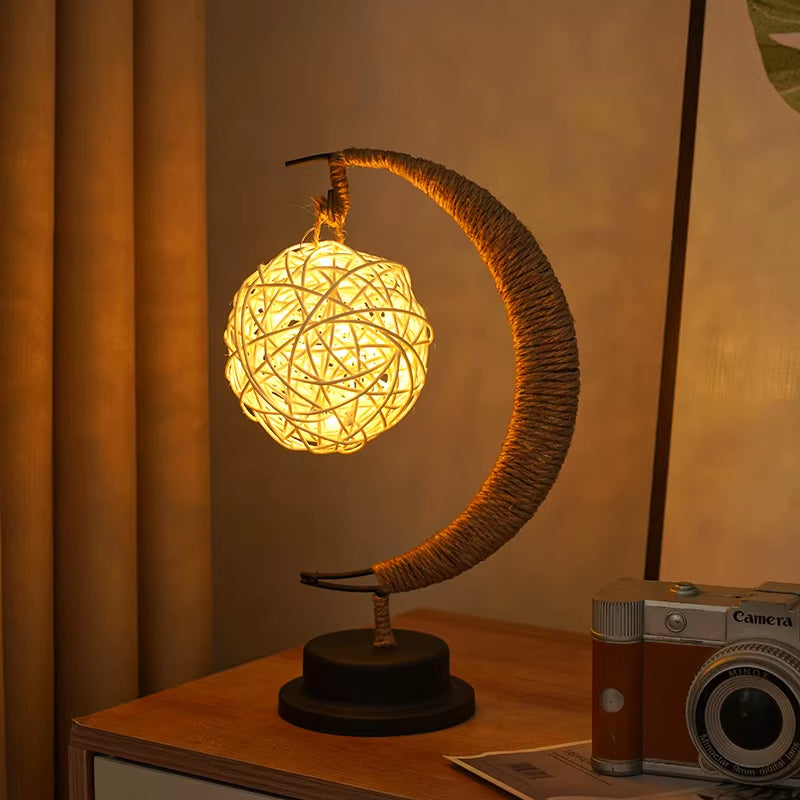 Enchanting LED Moon Lamp - Elegant Iron Art Table Lamp for Bedroom, Living Room, and Bar - Portable Battery-Powered Night Light