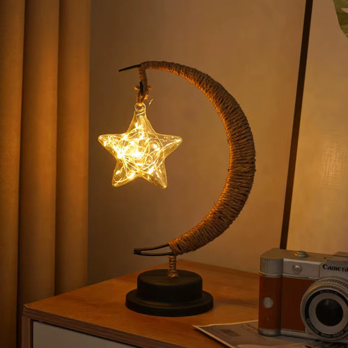 Enchanting LED Moon Lamp - Elegant Iron Art Table Lamp for Bedroom, Living Room, and Bar - Portable Battery-Powered Night Light