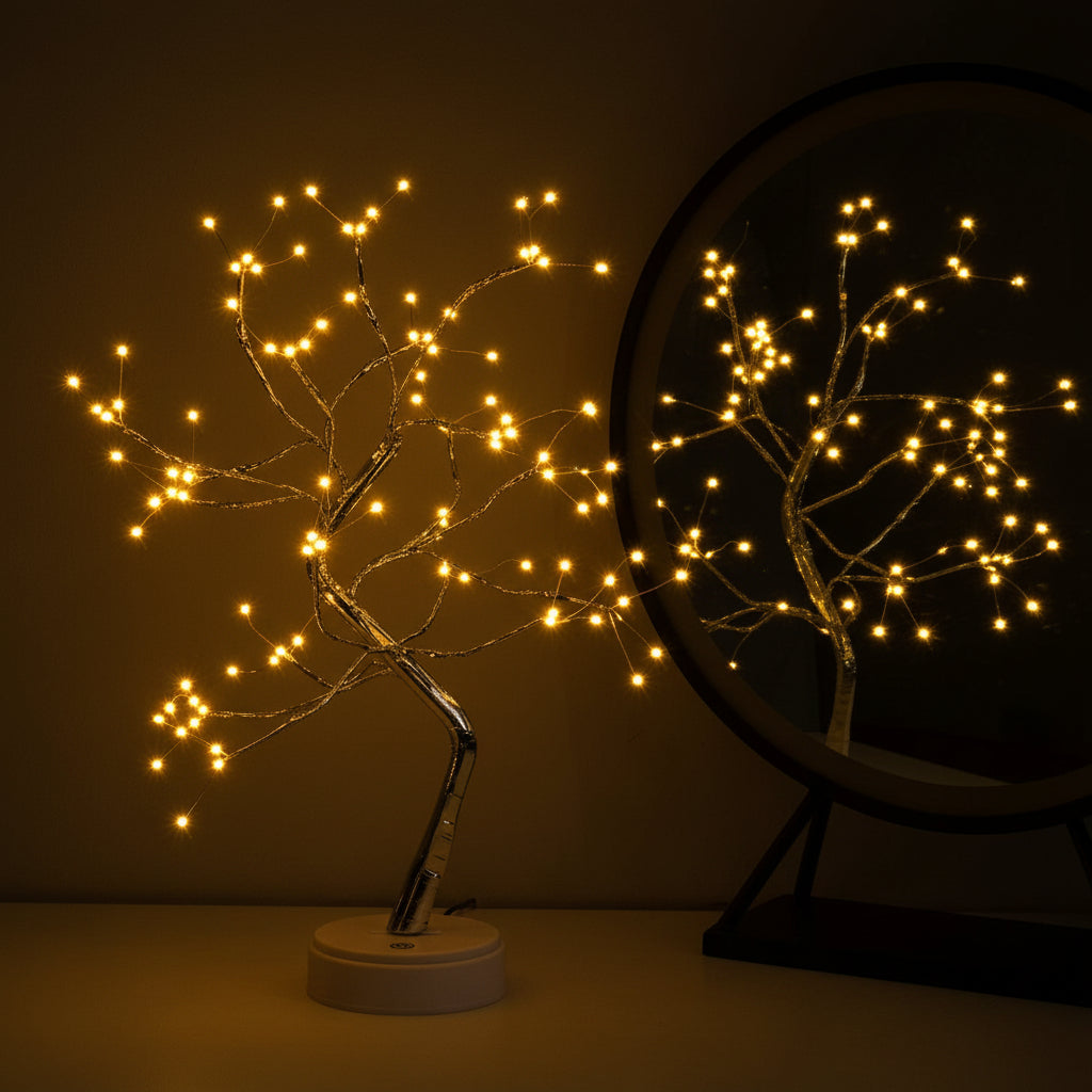 Enchanting 108LED Fairy Sparkly Tree Table Lamp with Remote Control - USB & Battery Powered DIY Bonsai Light for Bedroom and Desktop Decoration