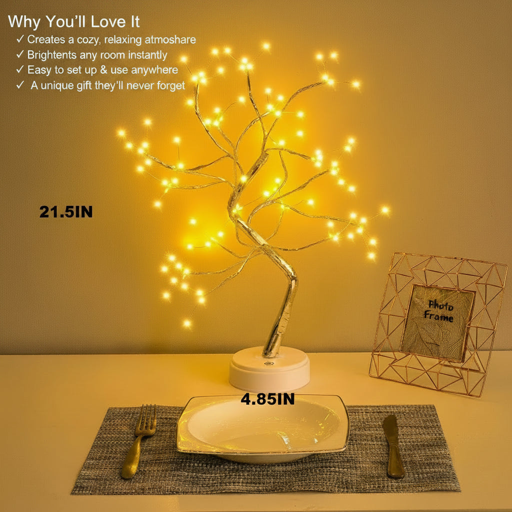 Enchanting 108LED Fairy Sparkly Tree Table Lamp with Remote Control - USB & Battery Powered DIY Bonsai Light for Bedroom and Desktop Decoration